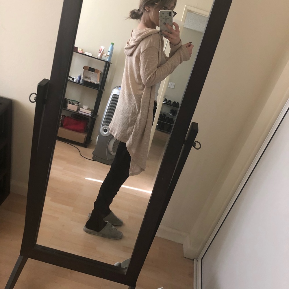 Cream Beige Long-Hooded Cardigan Size XS